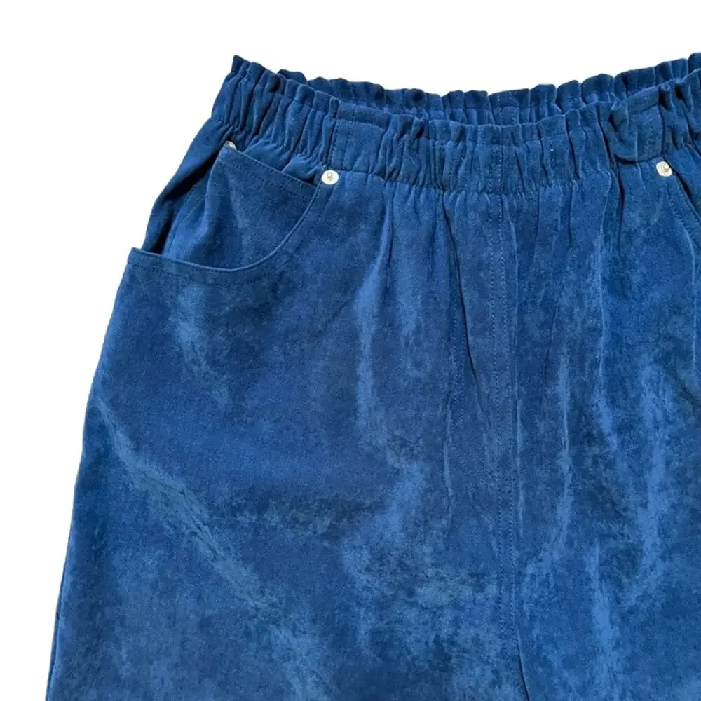 VTG DENIM & CO High Rise Tapered Paper Bag Waist Microsuede Pants in Blue SZ 8